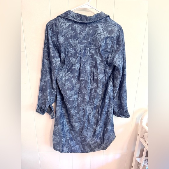 Cloth & Stone Palm Print Chambray Tencel Lyocell Shirt Dress Small Blue Casual - Picture 4 of 8